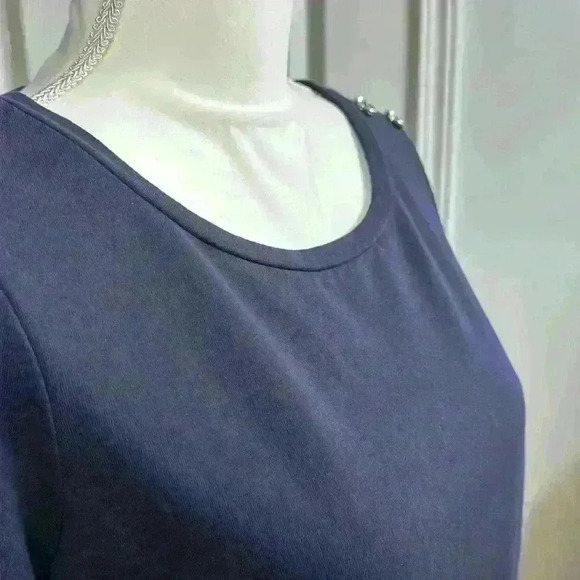 Crown & Ivy Navy Long Sleeve Bell Cuff w/ White Stripes Pullover Women Sz Small - Picture 5 of 10